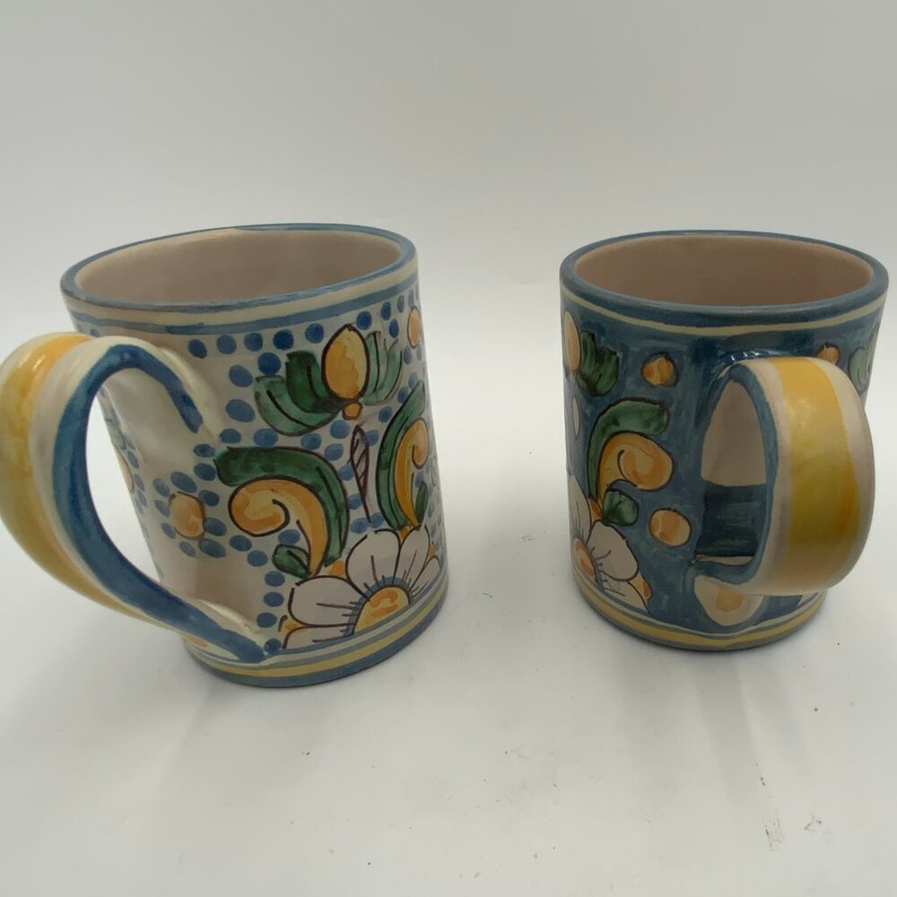 2 Vintage Migliore Caltagirone Italian Pottery Mugs w/ Lemons - Picture 4 of 7